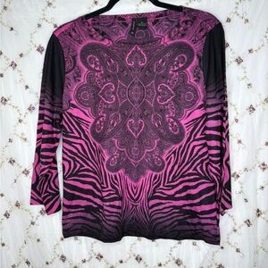 New Directions Pink and Black Long Sleeve Top